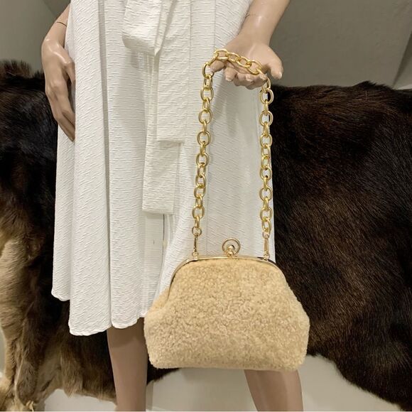 Handmade Genuine Shearling Leather Kisslock Wristlet/Shoulder Bag/Crossbody - Picture 4 of 16